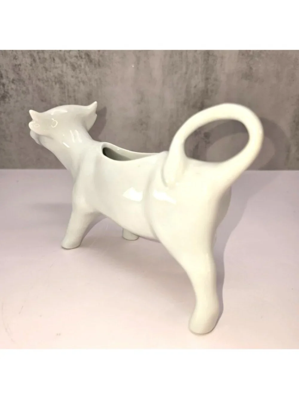 French Ceramic Cow Creamer Pitcher White Milk Jug Farmhouse Kitchen Decor CM2345
